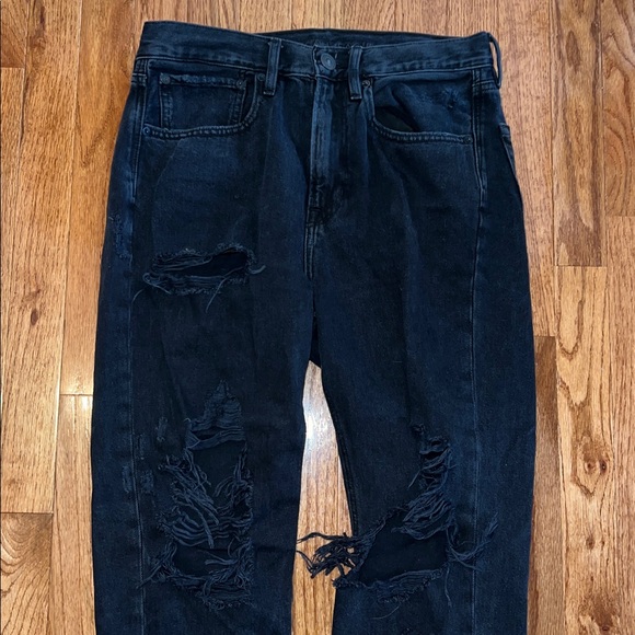American Eagle Black Distressed High Rise Denim Jeans Women’s Size 6 Short - Picture 3 of 12